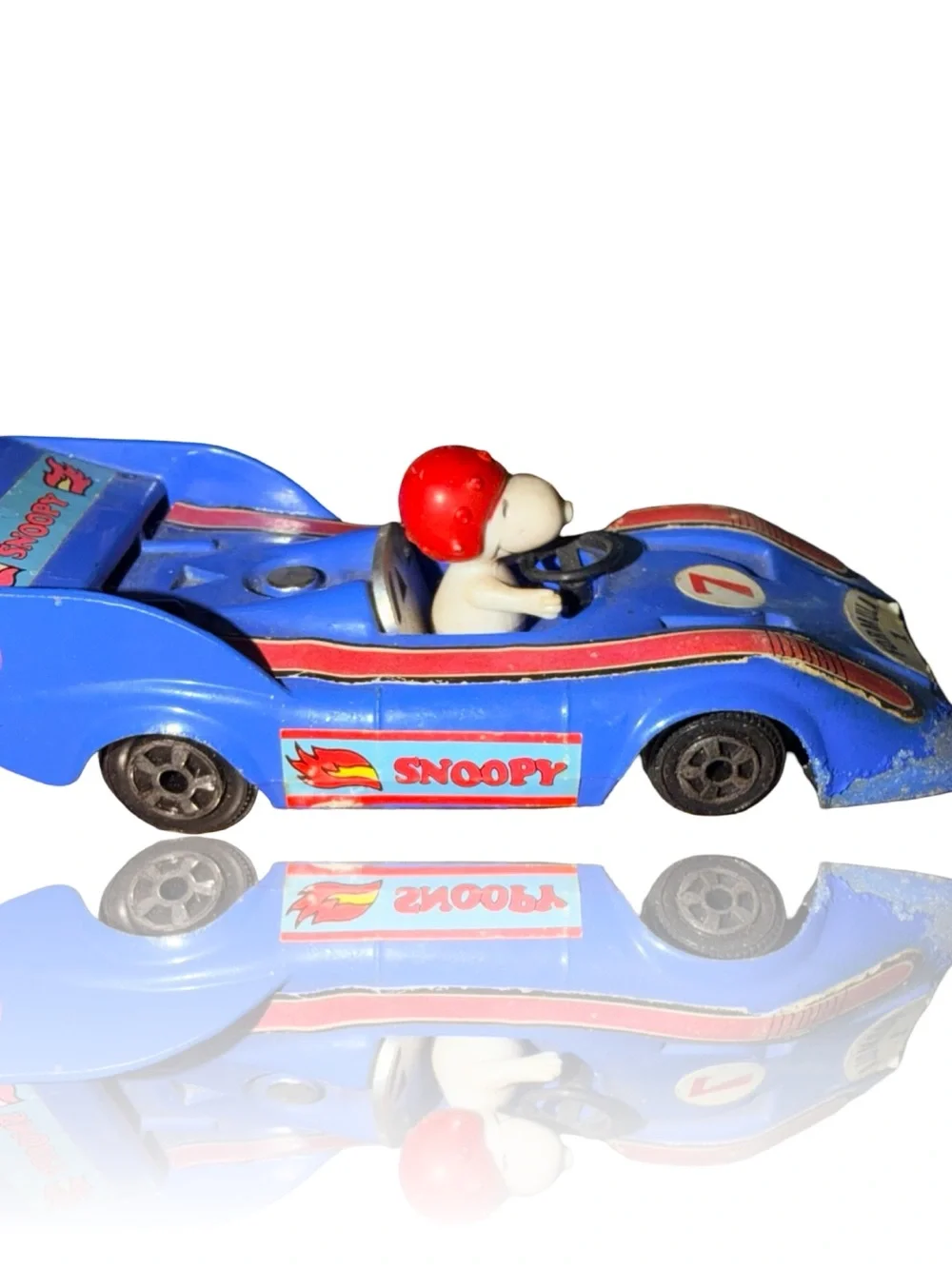 Vintage Aviva Peanuts Snoopy Formula 1 Race Car #7 Blue Diecast Toy